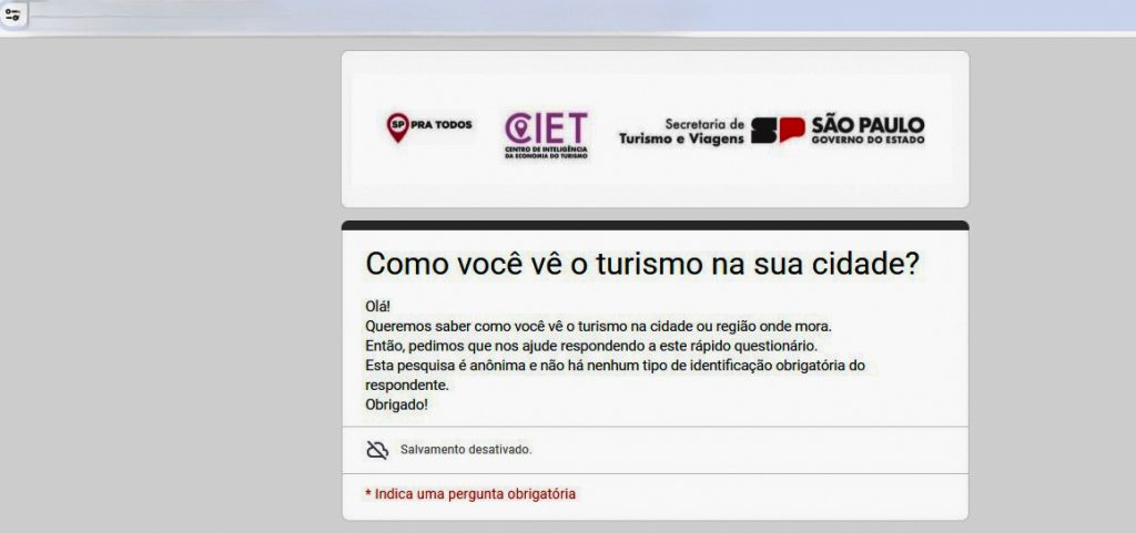 Cidade participa da pesquisa online de Percepção do Turismo do Estado