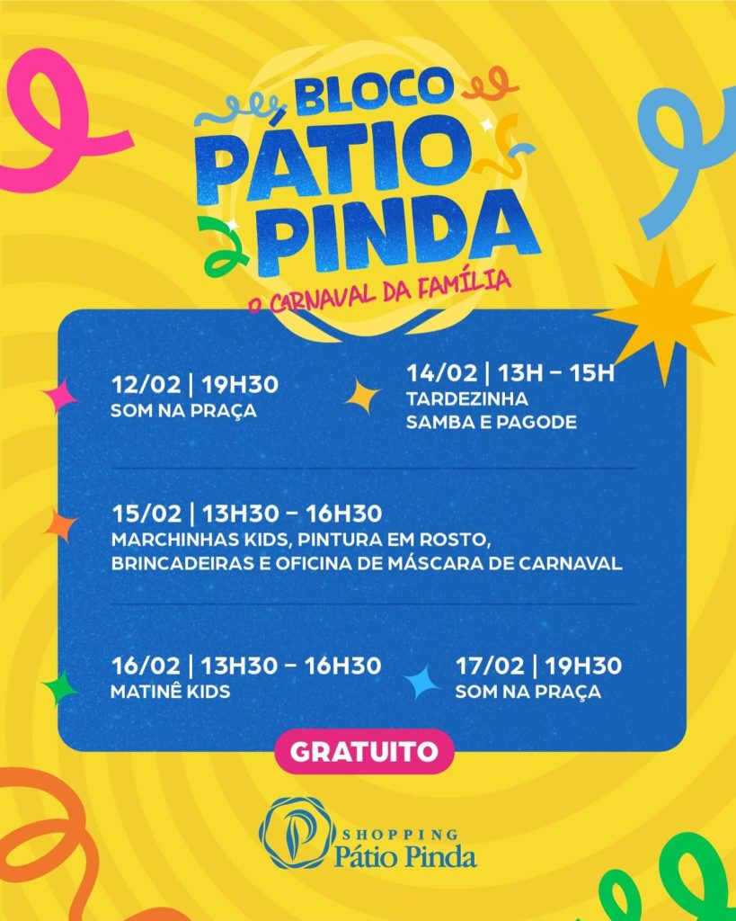 Shopping Pátio Pinda lança programação de Carnaval com shows e matinês